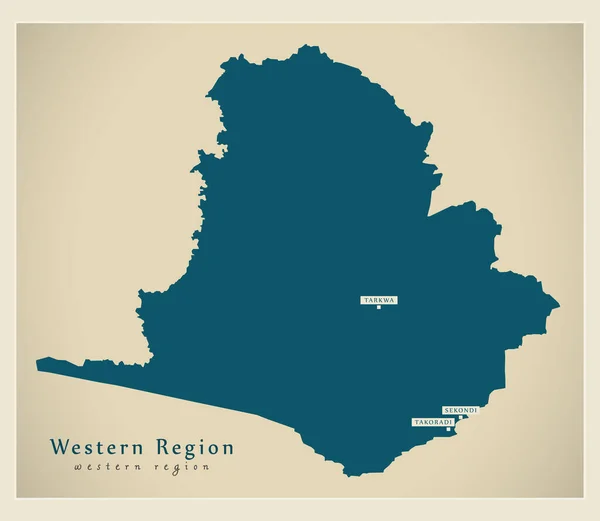 現代地図 ガーナの西部地域地図と旅行に出かけよう — ストックベクタ