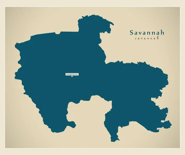 Mapa Moderno Mapa Región Savannah Ghana — Vector de stock