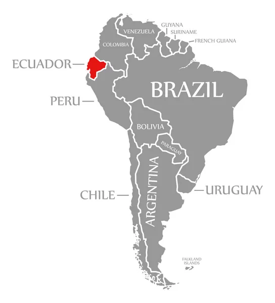 에콰도르 빨간색 남아메리카 지도에 — 스톡 사진