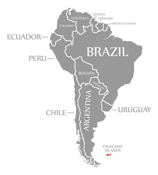Νήσοι Φώκλαντ Κόκκινο Τονίζεται Στον Χάρτη Ηπείρου Της Νότιας Αμερικής — Φωτογραφία Αρχείου