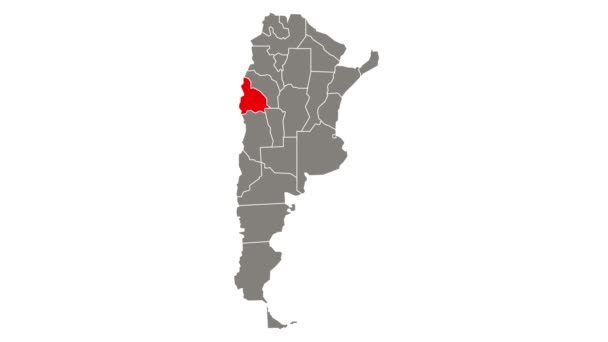 San Juan Lampeggiante Rosso Evidenziato Nella Mappa Argentina — Video Stock