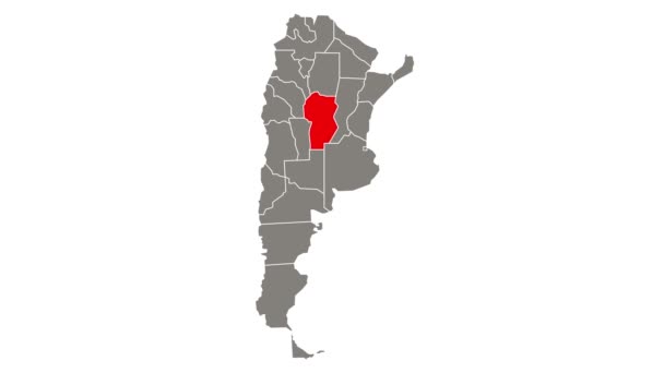 Cordoba Αναβοσβήνει Κόκκινο Τονίζεται Στο Χάρτη Της Αργεντινής — Αρχείο Βίντεο