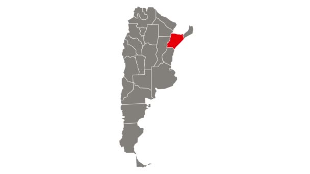 アルゼンチンの地図で赤く点滅するコリエンテス — ストック動画