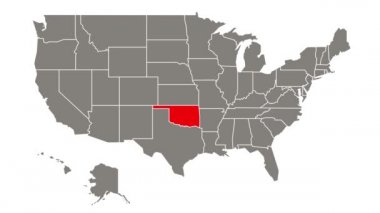 Oklahoma federal eyaleti Usa haritasında kırmızı yanıp sönüyor