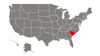 Güney Carolina federal eyaleti Usa haritasında kırmızı ışık yandı