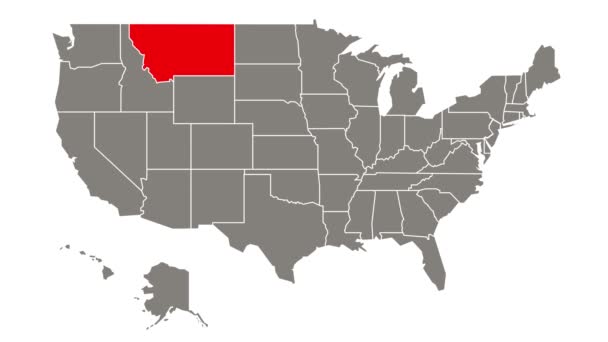 Montana Stato Federale Lampeggiante Rosso Evidenziato Nella Mappa Stati Uniti — Video Stock