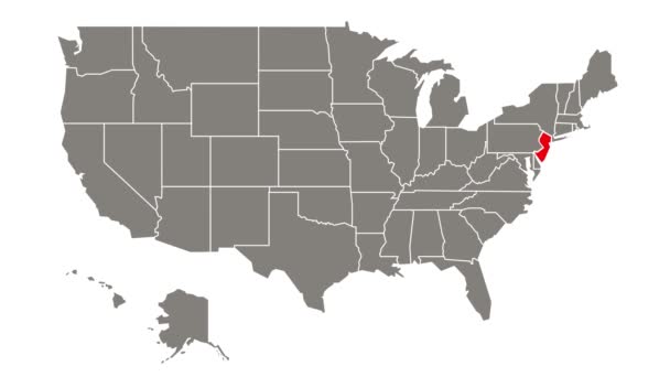 Stato Federale Del New Jersey Lampeggiante Rosso Evidenziato Nella Mappa — Video Stock