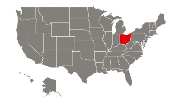 Ohio Federal Eyaleti Usa Haritasında Kırmızı Işıkta Geçti — Stok video