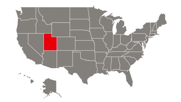 État Fédéral Utah Clignotant Rouge Mis Évidence Dans Carte Des — Video