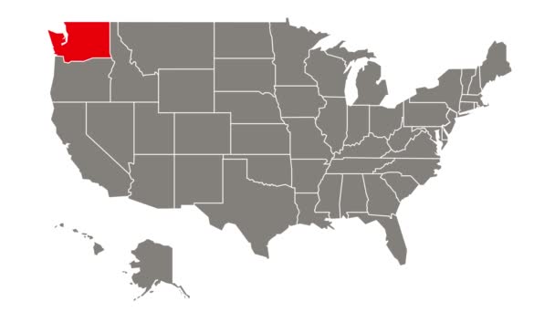 Washington Federal State Blinking Red Resaltado Mapa Estados Unidos — Vídeos de Stock