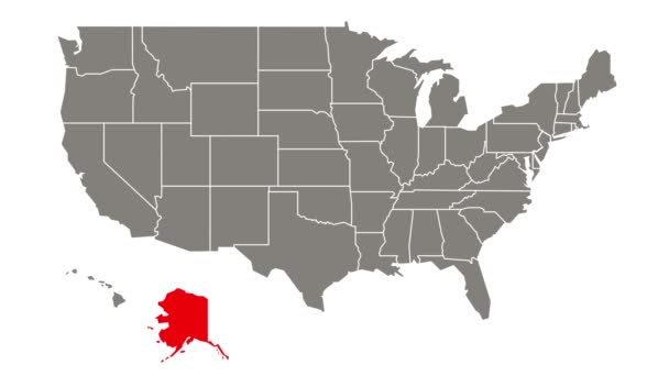 Alaska Estado Federal Parpadeando Rojo Resaltado Mapa Estados Unidos — Vídeos de Stock