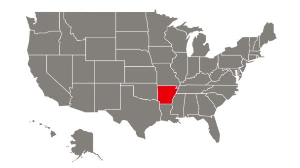 Arkansas Federal Eyaleti Usa Haritasında Kırmızı Işık Yandı — Stok video