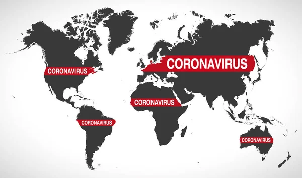 Wereld Kaart Met Coronavirus Waarschuwing Illustratie — Stockvector