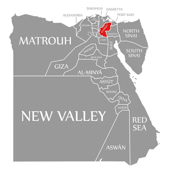 Sharqia Rosso Evidenziato Nella Mappa Egitto — Foto Stock