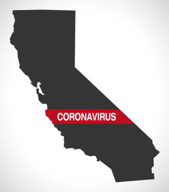 Coronavirus uyarı illüstrasyonlu Kaliforniya federal eyalet haritası