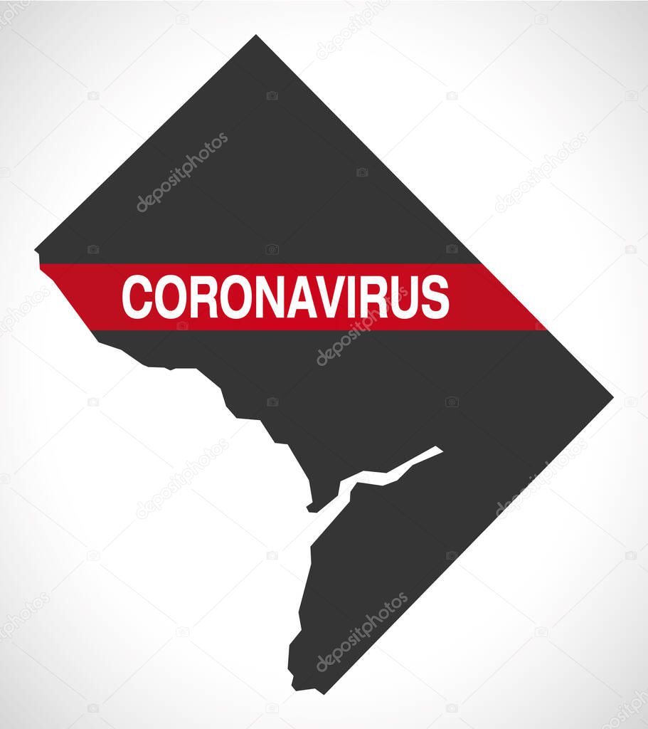 Washington DC USA federal state map with Coronavirus warning illustration