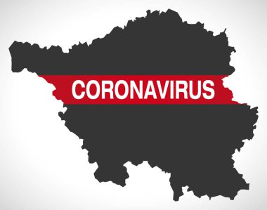 Saarland Almanya federal devlet haritası ile Coronavirus uyarı illüstrasyonu