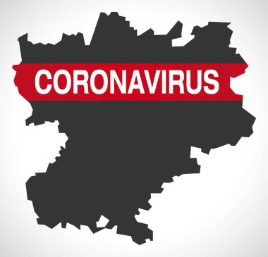 Rhone-Alpes Fransa bölge haritası ve Coronavirus uyarı illüstrasyonları
