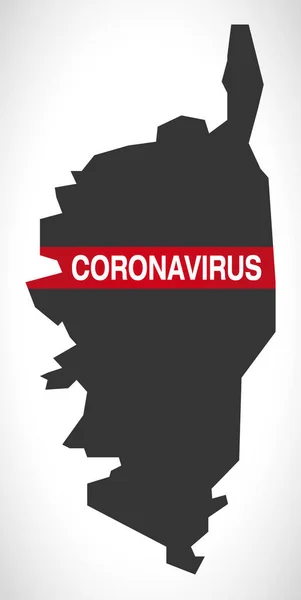 Korsika Frankrike Region Karta Med Coronavirus Varning Illustration — Stock vektor