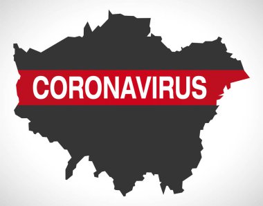 Daha büyük Londra İngiltere Uk bölgesi haritası ve Coronavirus uyarı illüstrasyonu