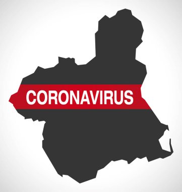 Coronavirus uyarı illüstrasyonlu Murcia İspanya bölge haritası