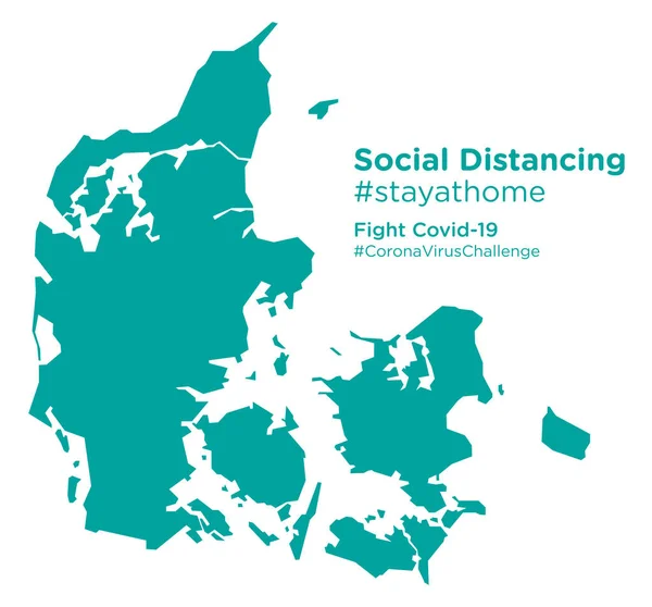 Dinamarca Mapa Con Social Distancing Stayathome Tag — Vector de stock