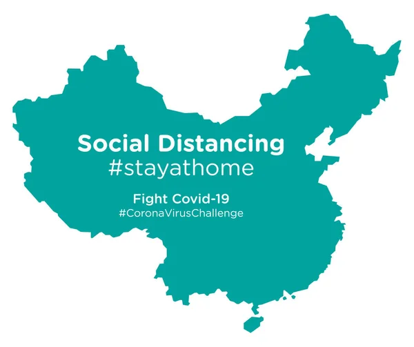 Mapa China Con Social Distancing Stayathome Tag — Vector de stock