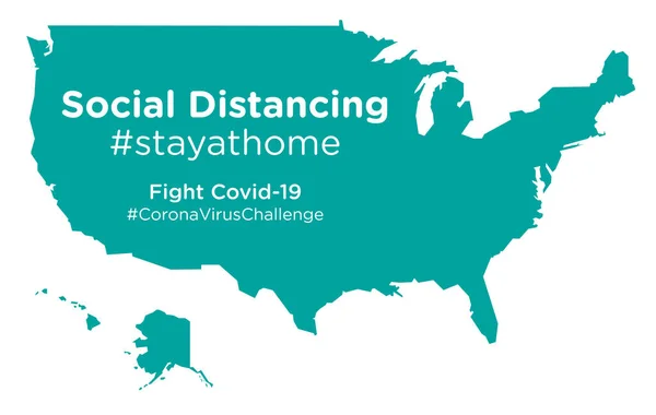 Mappa Degli Stati Uniti America Con Tag Social Distancing Stayathome — Vettoriale Stock