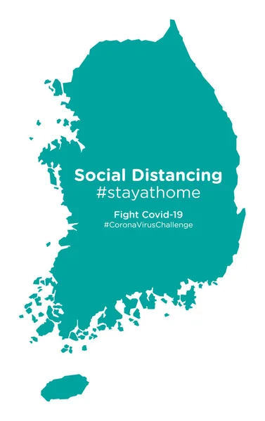 Mapa Corea Del Sur Con Social Distancing Stayathome Tag — Vector de stock