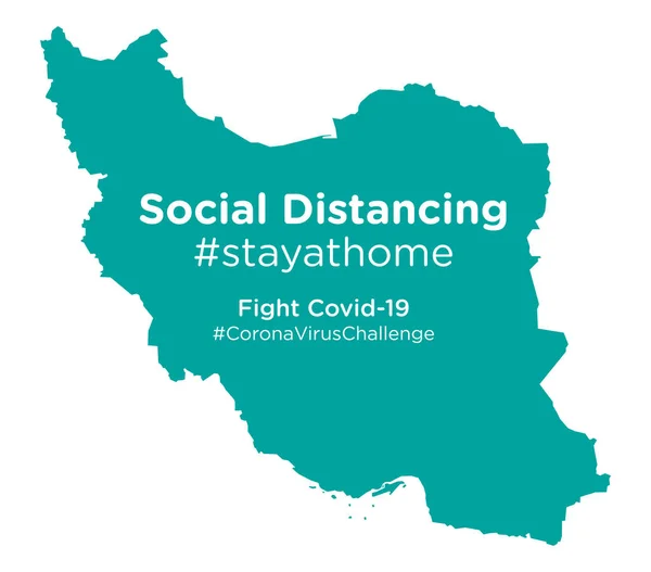 Mappa Iran Con Tag Social Distancing Stayathome — Vettoriale Stock