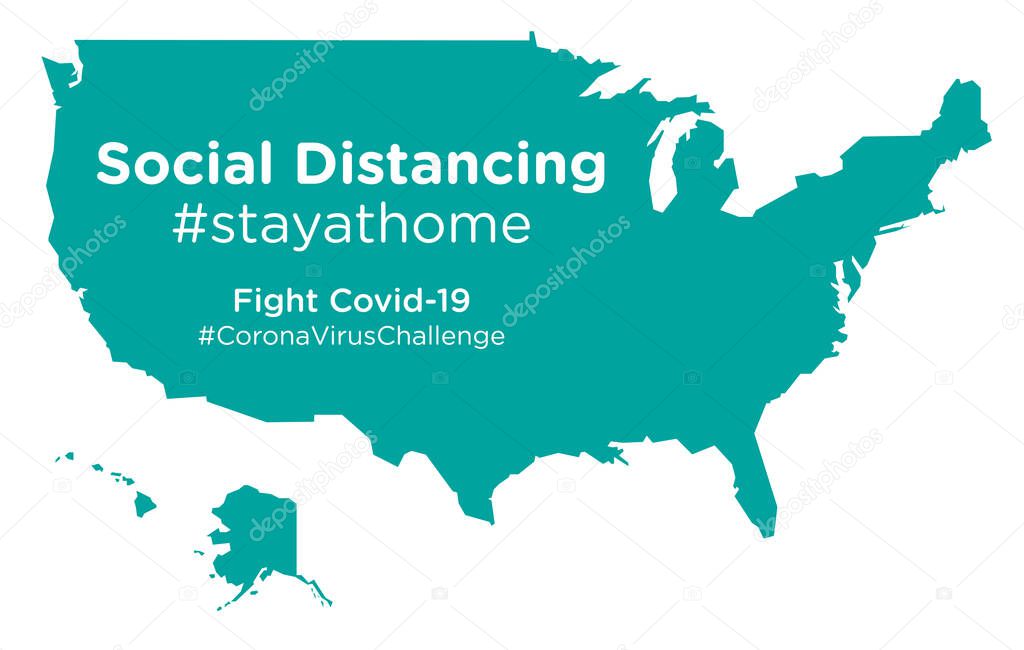 USA map with Social Distancing #stayathome tag