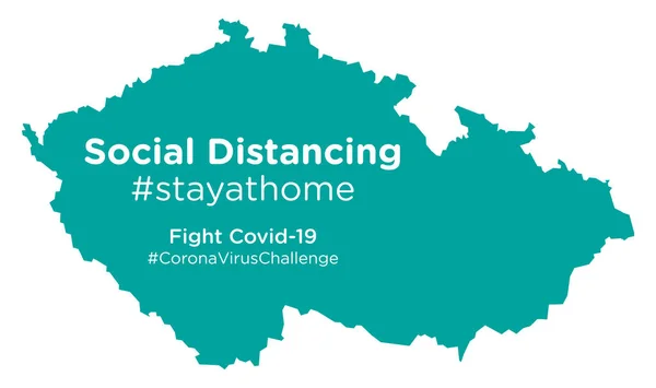 República Checa Mapa Con Social Distancing Stayathome Tag — Vector de stock