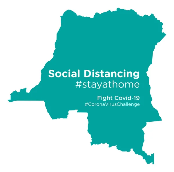 Congo República Democrática Mapa Con Social Distancing Stayathome Tag — Vector de stock