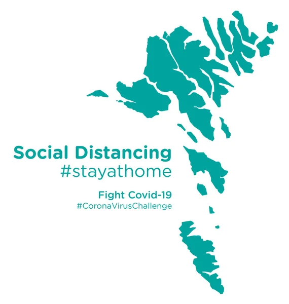 Faroe Adaları Haritasında Sosyal Mesafe Kal Etiketi — Stok Vektör