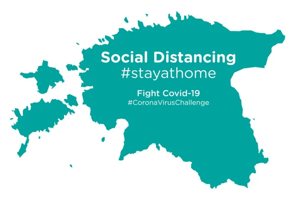 Mappa Estonia Con Tag Social Distancing Stayathome — Vettoriale Stock