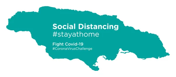 Mappa Della Giamaica Con Tag Social Distancing Stayathome — Vettoriale Stock