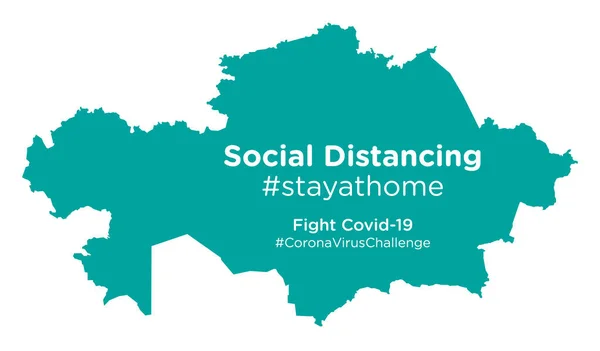 Kazajstán Mapa Con Social Distancing Stayathome Tag — Vector de stock
