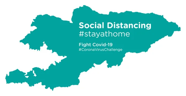 Kirguistán Mapa Con Social Distancing Stayathome Tag — Vector de stock