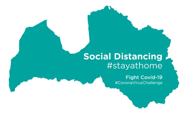 Letónia Mapa Com Social Distancing Stayathome Tag — Vetor de Stock