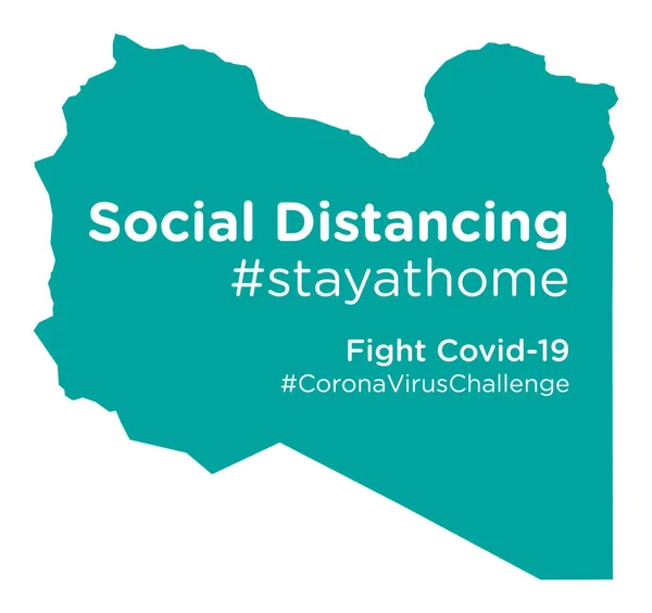 利比亚地图与社会疏远 Stayathome标签 — 图库矢量图片