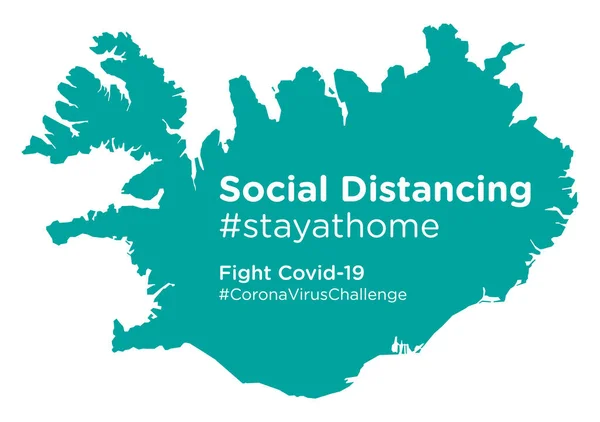Islândia Mapa Com Social Distancing Stayathome Tag — Vetor de Stock