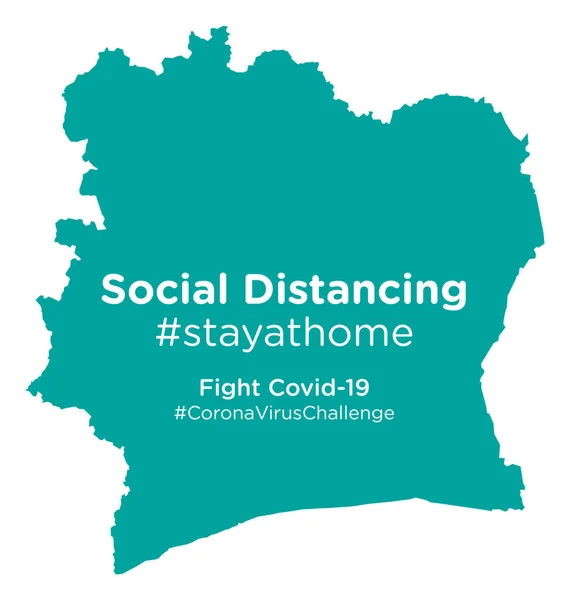 Mappa Costa Avorio Con Tag Social Distancing Stayathome — Vettoriale Stock