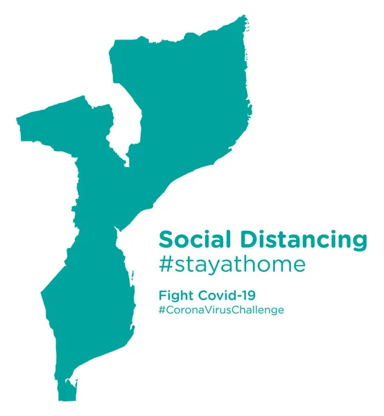 Mappa Mozambico Con Tag Social Distancing Stayathome — Vettoriale Stock