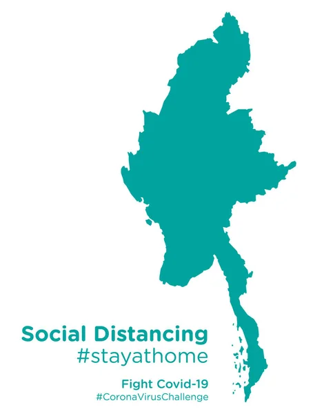 Myanmar Mapa Con Social Distancing Etiqueta Stayathome — Vector de stock