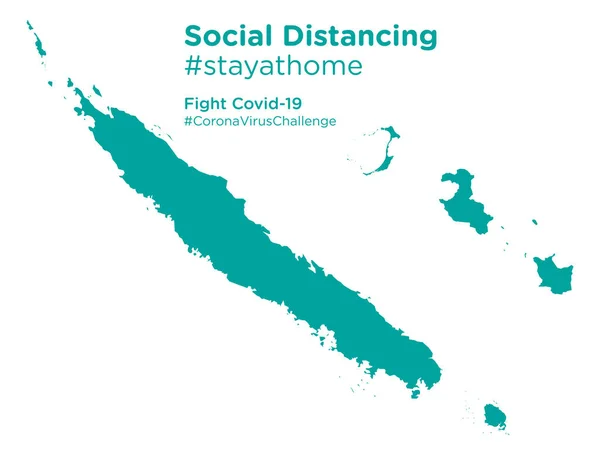 Nueva Caledonia Mapa Con Social Distancing Etiqueta Stayathome — Vector de stock