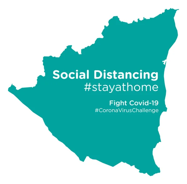 Mappa Nicaragua Con Tag Social Distancing Stayathome — Vettoriale Stock