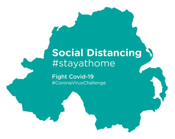 Mappa Dell Irlanda Del Nord Con Tag Social Distancing Stayathome — Vettoriale Stock