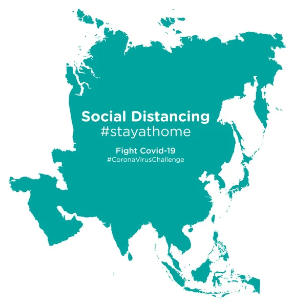 Asia Mapa Con Social Distancing Etiqueta Stayathome — Vector de stock