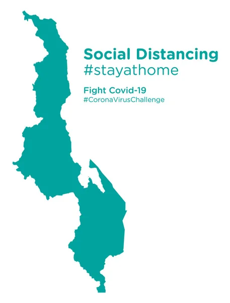 Malawi Mapa Con Social Distancing Etiqueta Stayathome — Vector de stock