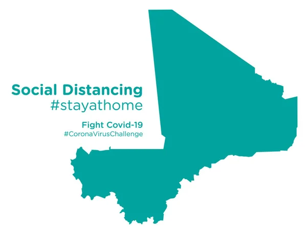 Mappa Del Mali Con Tag Social Distancing Stayathome — Vettoriale Stock